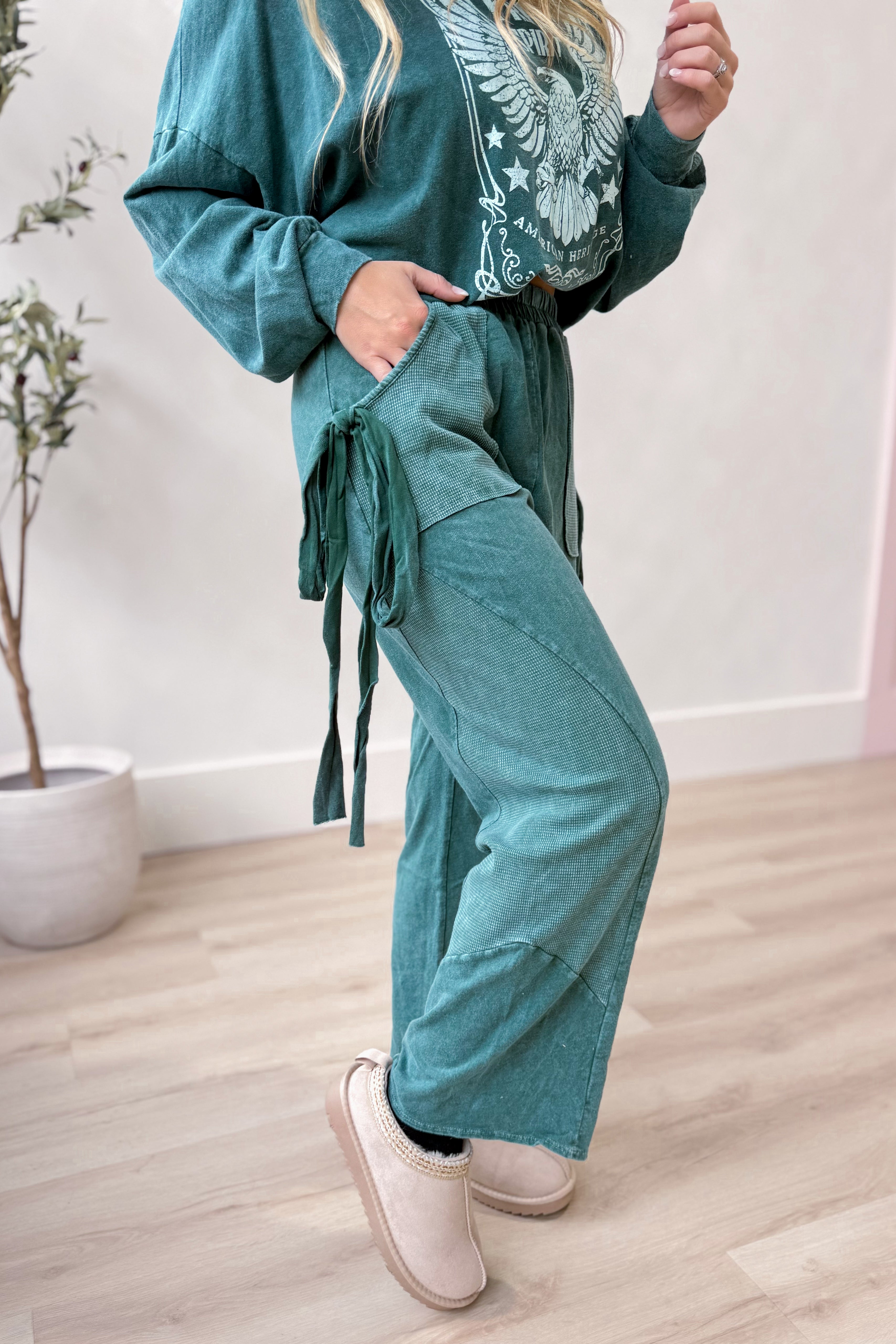 Carrie Mineral Wash Side Bow Pant - Be You Boutique