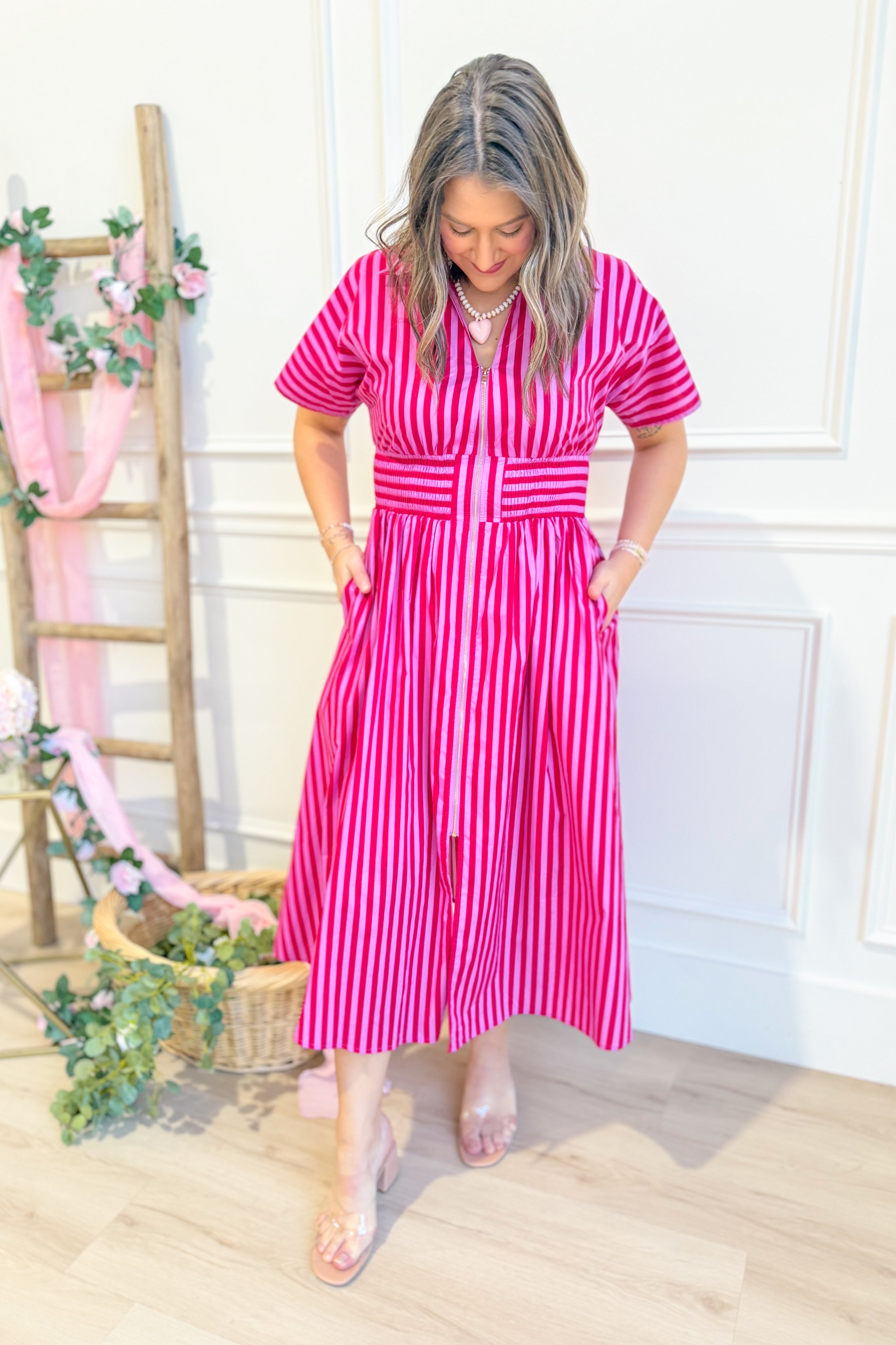 Kristen Striped Zip Up Midi Dress - Be You Boutique
