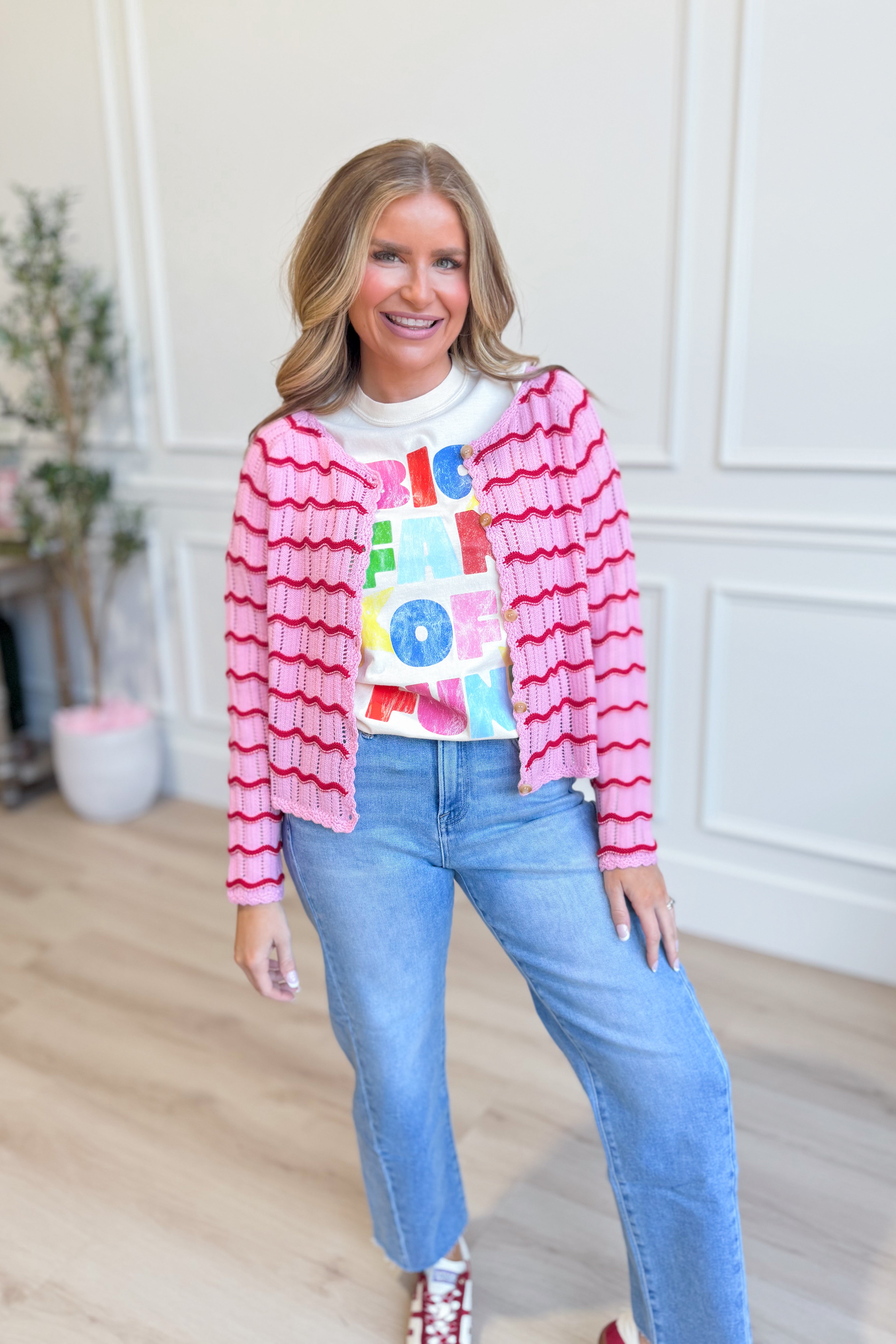 Pink crochet knit cardigan from BAEVELY's 131 Spring Sweaters collection, featuring a cozy, stylish design with a textured pattern.