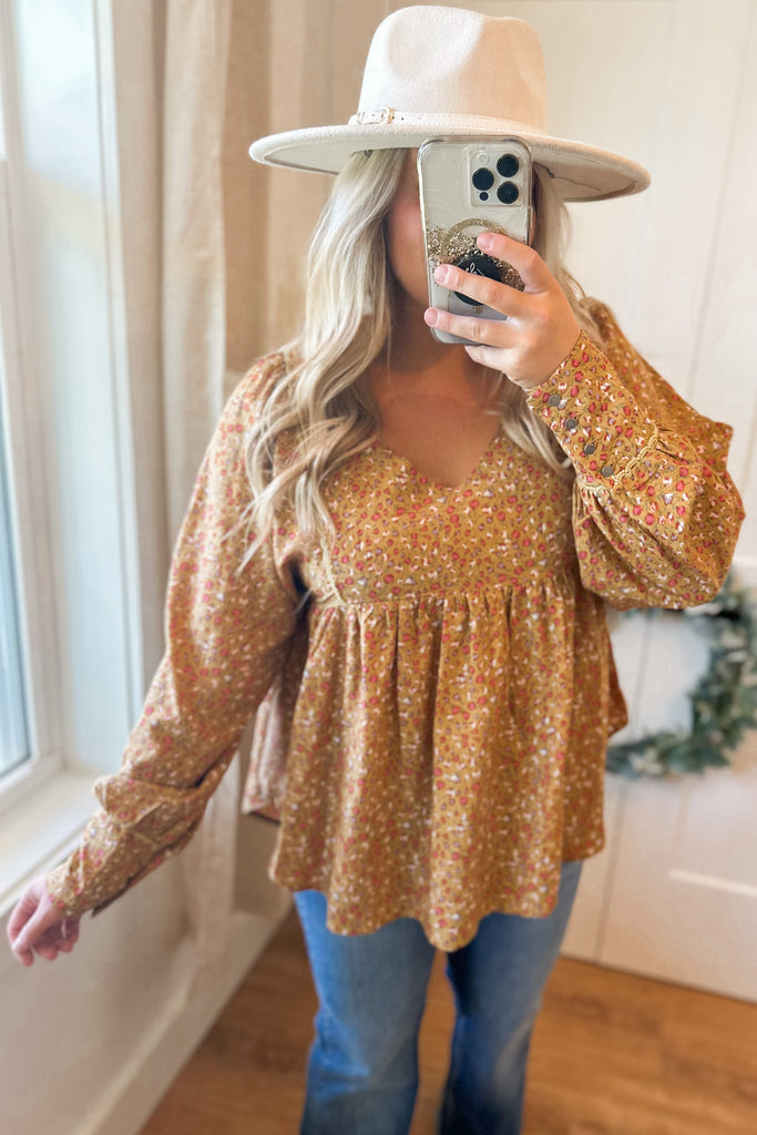 Walker Floral Trimmed Baby Doll Blouse Top - Be You Boutique