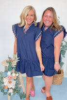 Kacy Scalloped Ruffle Sleeve Dress - Navy - Be You Boutique