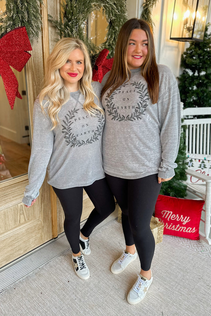 Peace On Earth Lightweight Acid Wash Long Sleeve Thermal Top - Be You Boutique