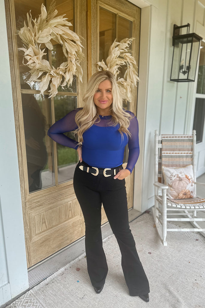 Uptown Long Sleeve Mesh Mock Neck Snap Bottom Bodysuit - Be You Boutique