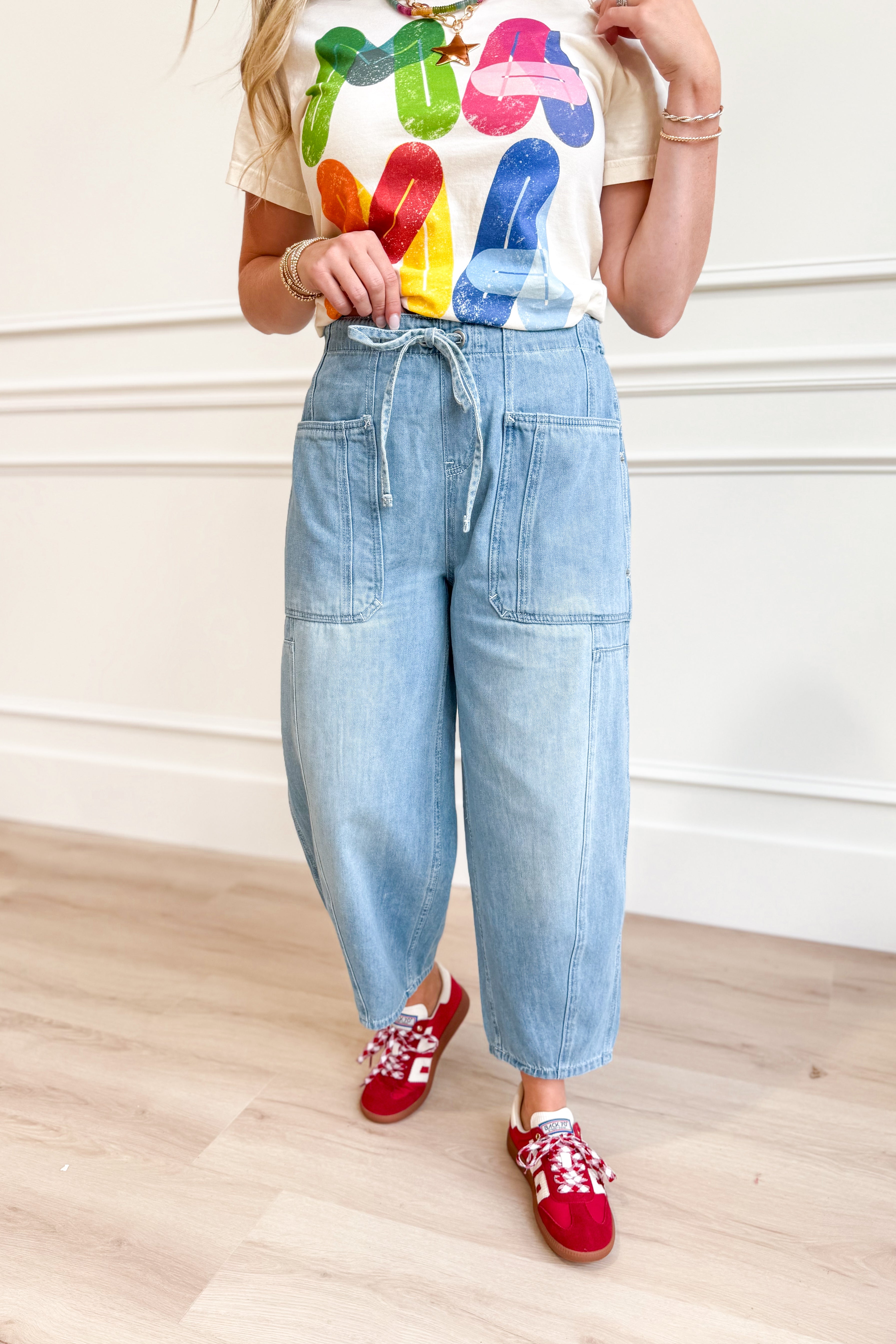 Corrine Denim Washed Barrel Pant - Be You Boutique