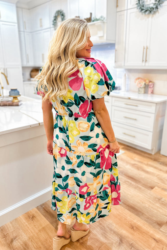 Muncy Floral Print Puff Sleeve Midi Dress - Be You Boutique