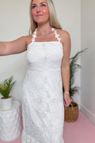Kinlee Flower Trim Halter Tie Lace Midi Dress - Be You Boutique