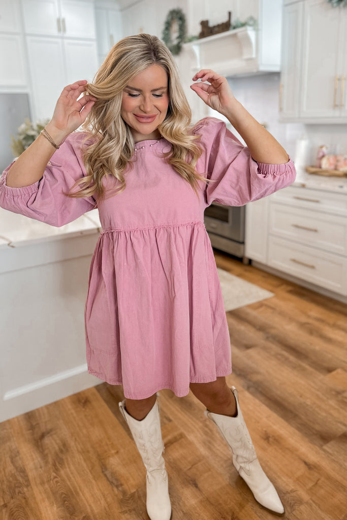 Corinne Mineral Washed Babydoll Short Sleeve Dress - Be You Boutique