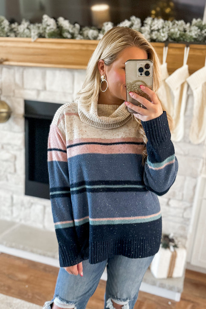 Lee Classic Long Sleeve Cowl Neck Striped Sweater - Be You Boutique