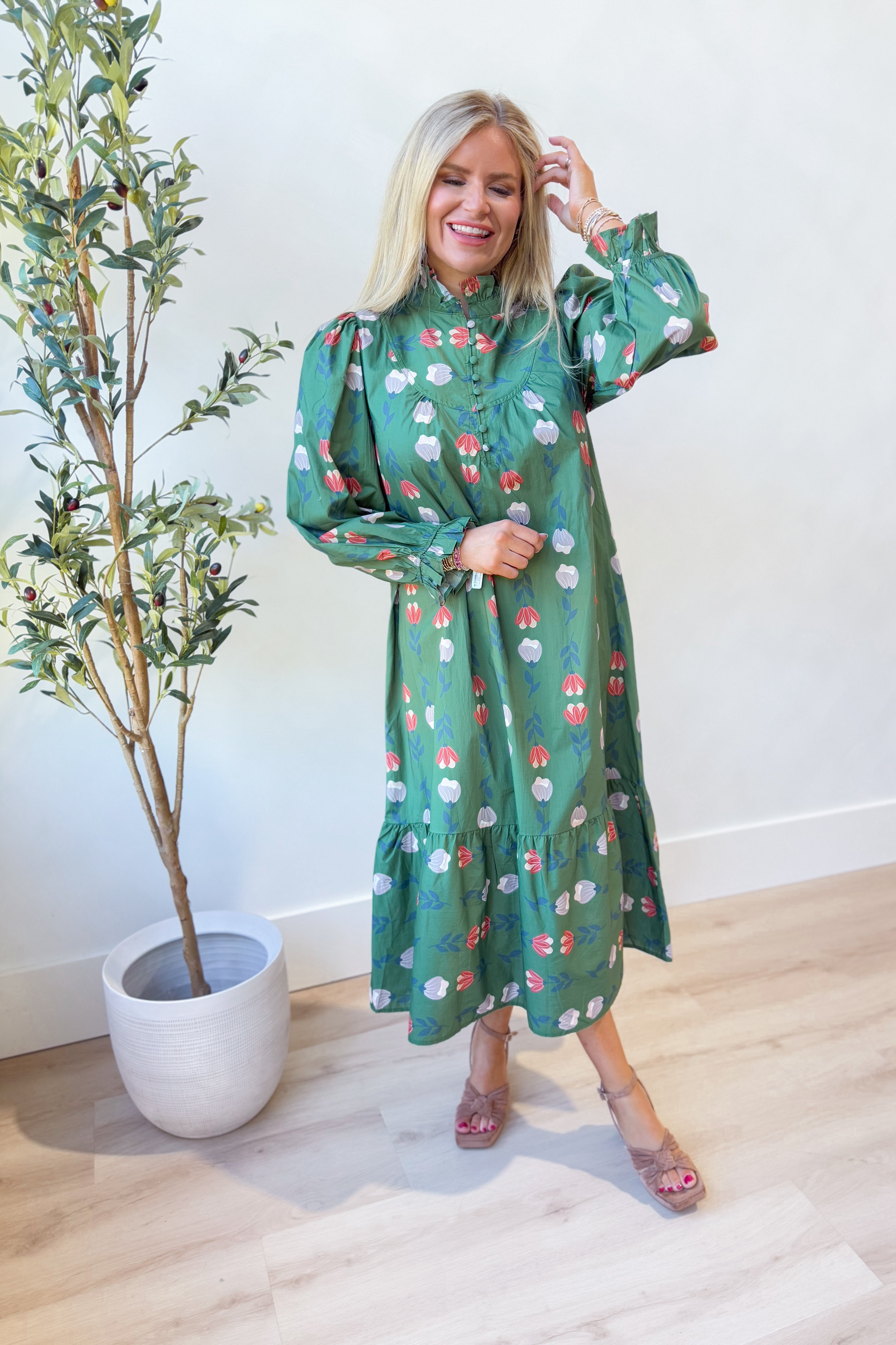 Lori Ruffle Trim Midi Dress - Be You Boutique