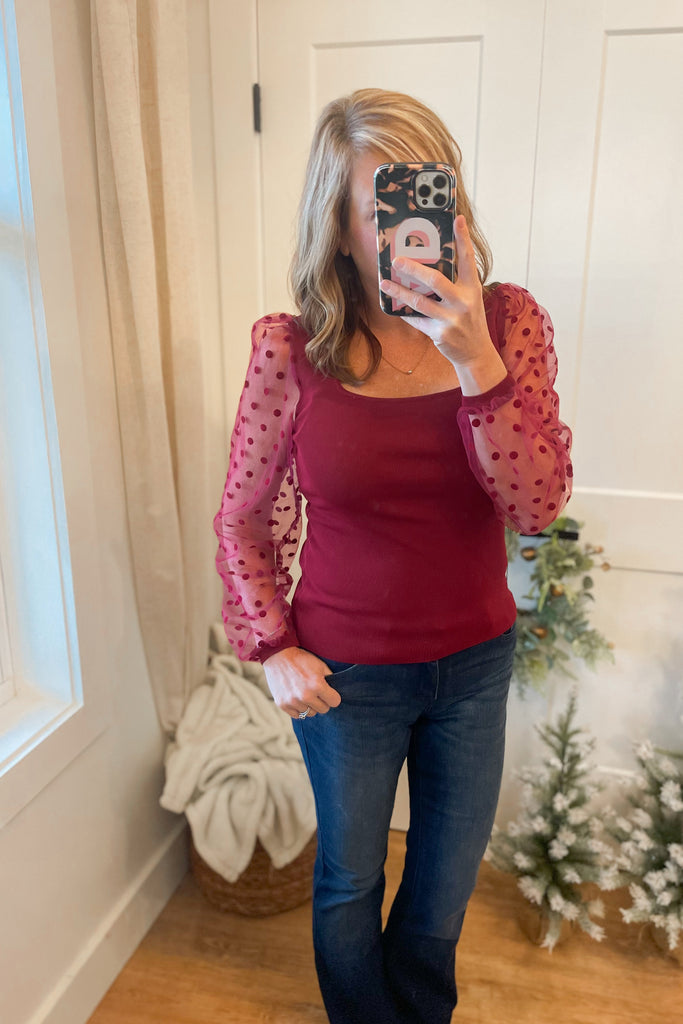 Marie Polka Dot Mesh Sleeve Top - Be You Boutique