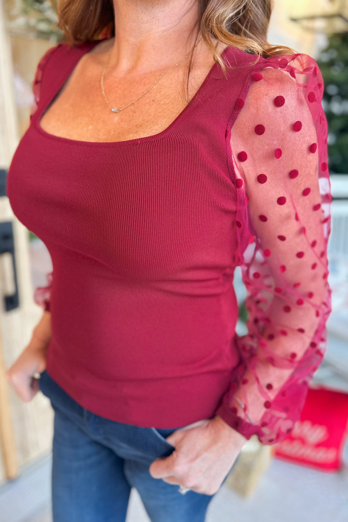 Marie Polka Dot Mesh Sleeve Top - Be You Boutique