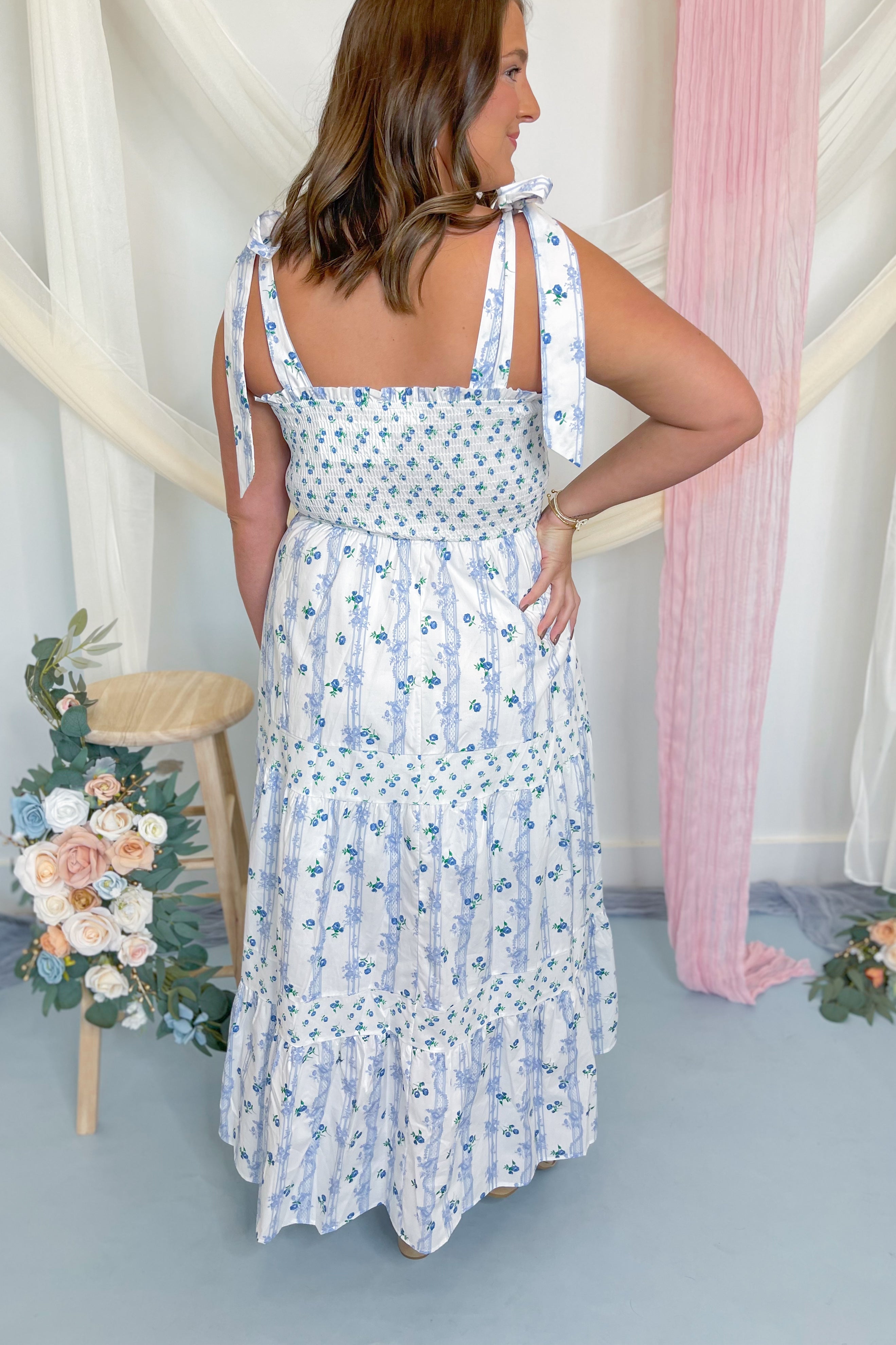 Spring Love Cotton Poplin Floral Tie Shoulder Maxi Dress - Be You Boutique