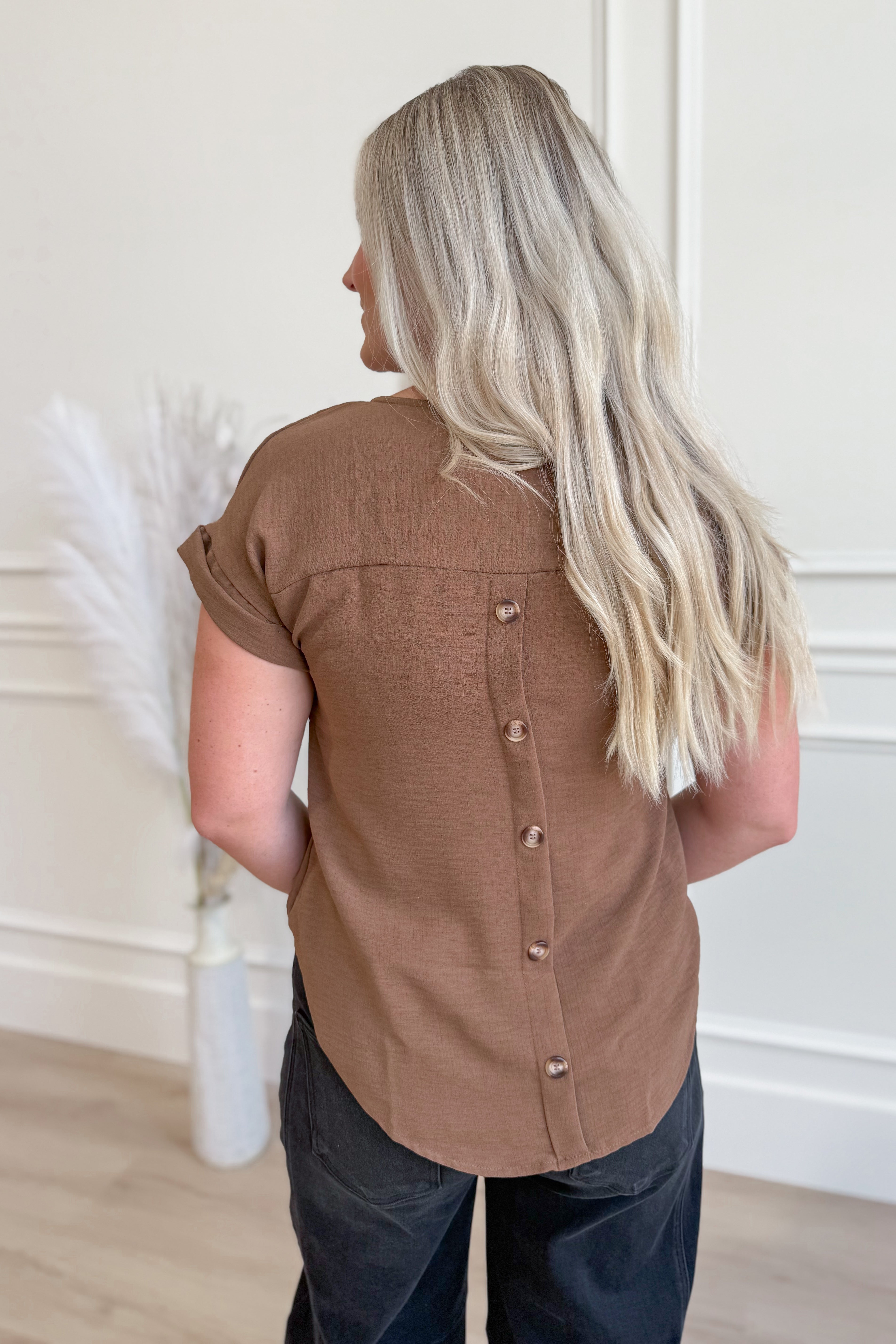 Courtney Split Neck Back Button Top - Be You Boutique