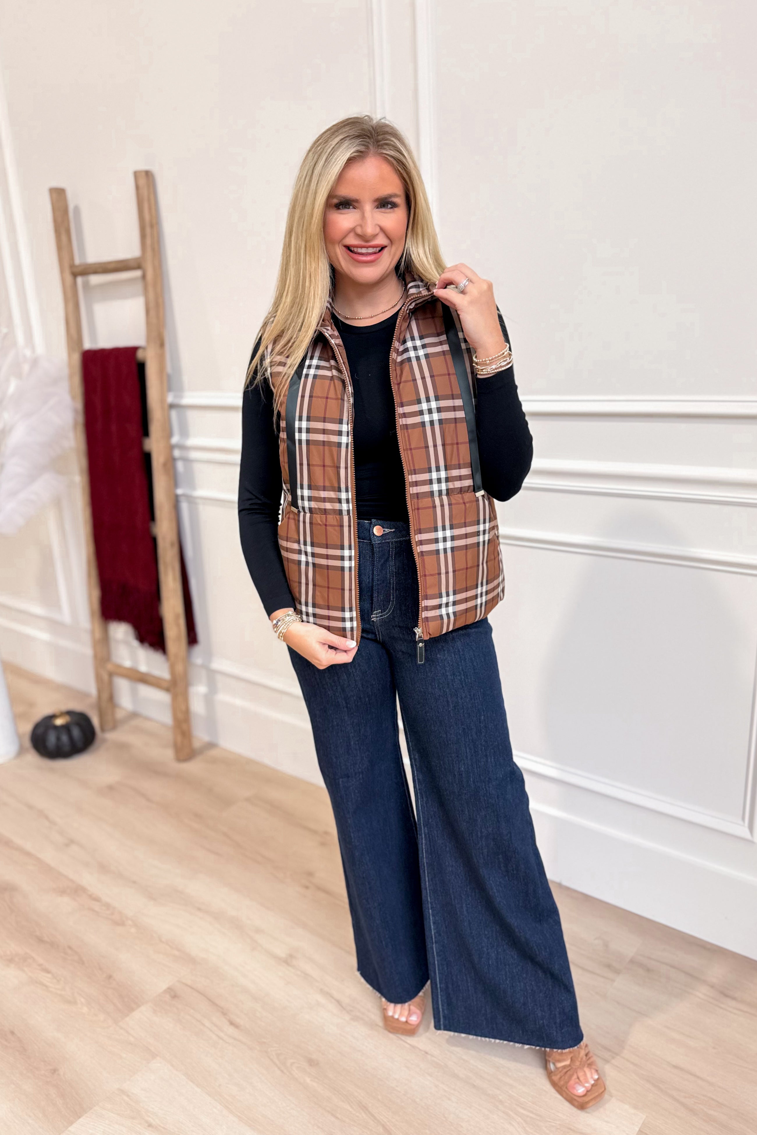 Holly Plaid Front Zip Up Vest - Be You Boutique