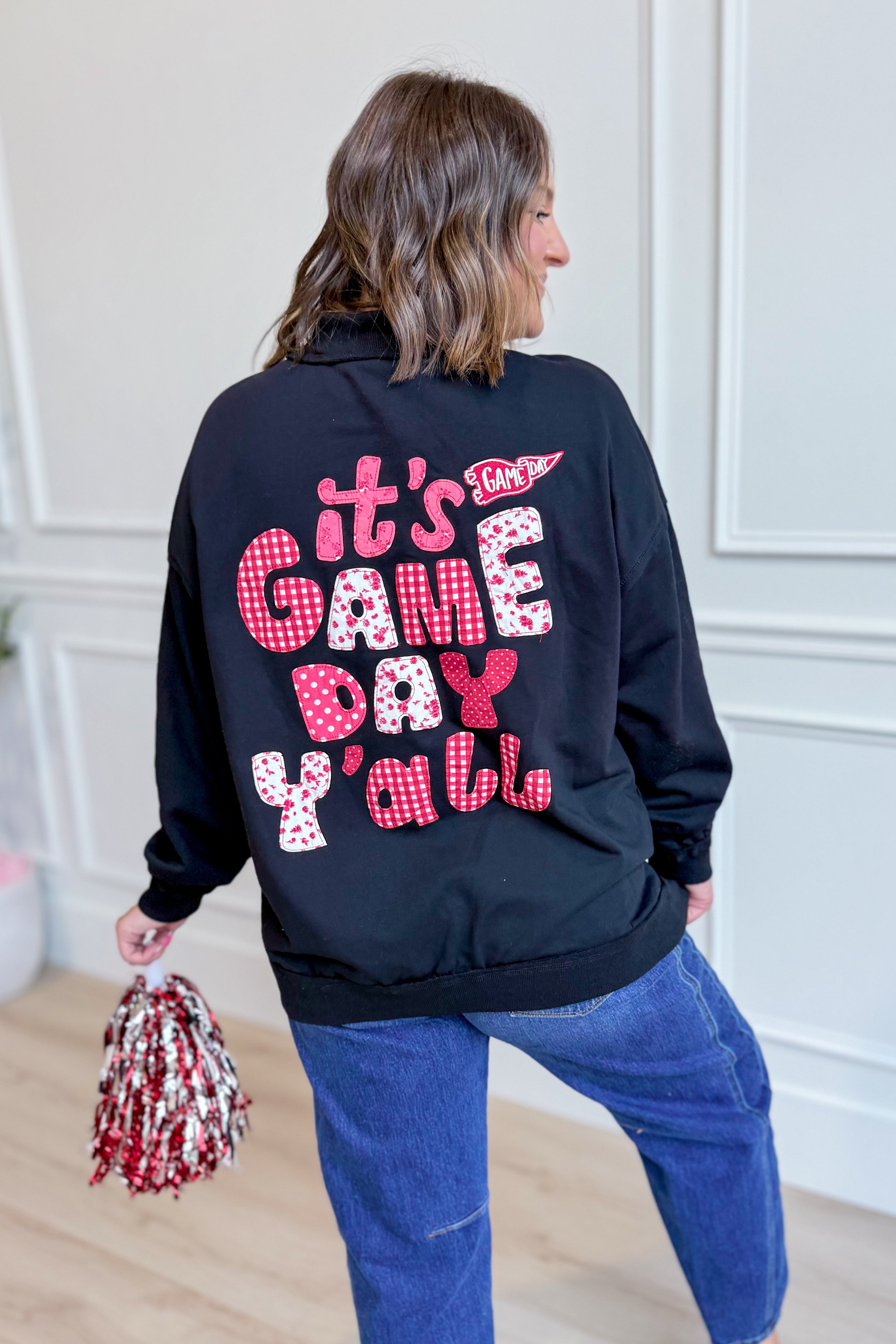 Cynthia Black Game Day Pullover sweatshirt by PEACH LOVE featuring a 137 graphic design on soft, comfortable fabric.