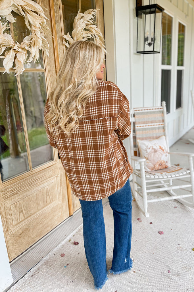 Braydon Flannel Shirt Shacket Jacket Top with Pockets and Rhinestones - Be You Boutique