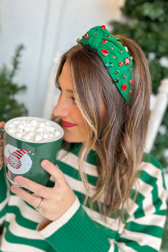 Very Merry Rhinestone Detail Holiday Headband (Green & Red) - Be You Boutique