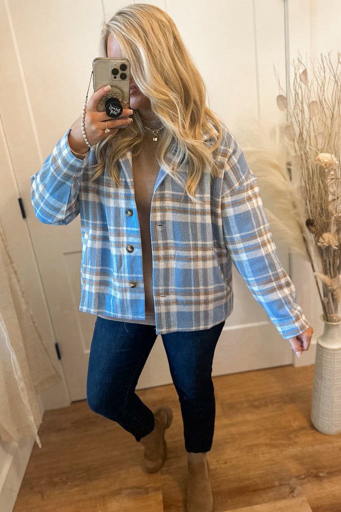 Adrian Long Sleeve Button Down Shacket Jacket Top - Be You Boutique