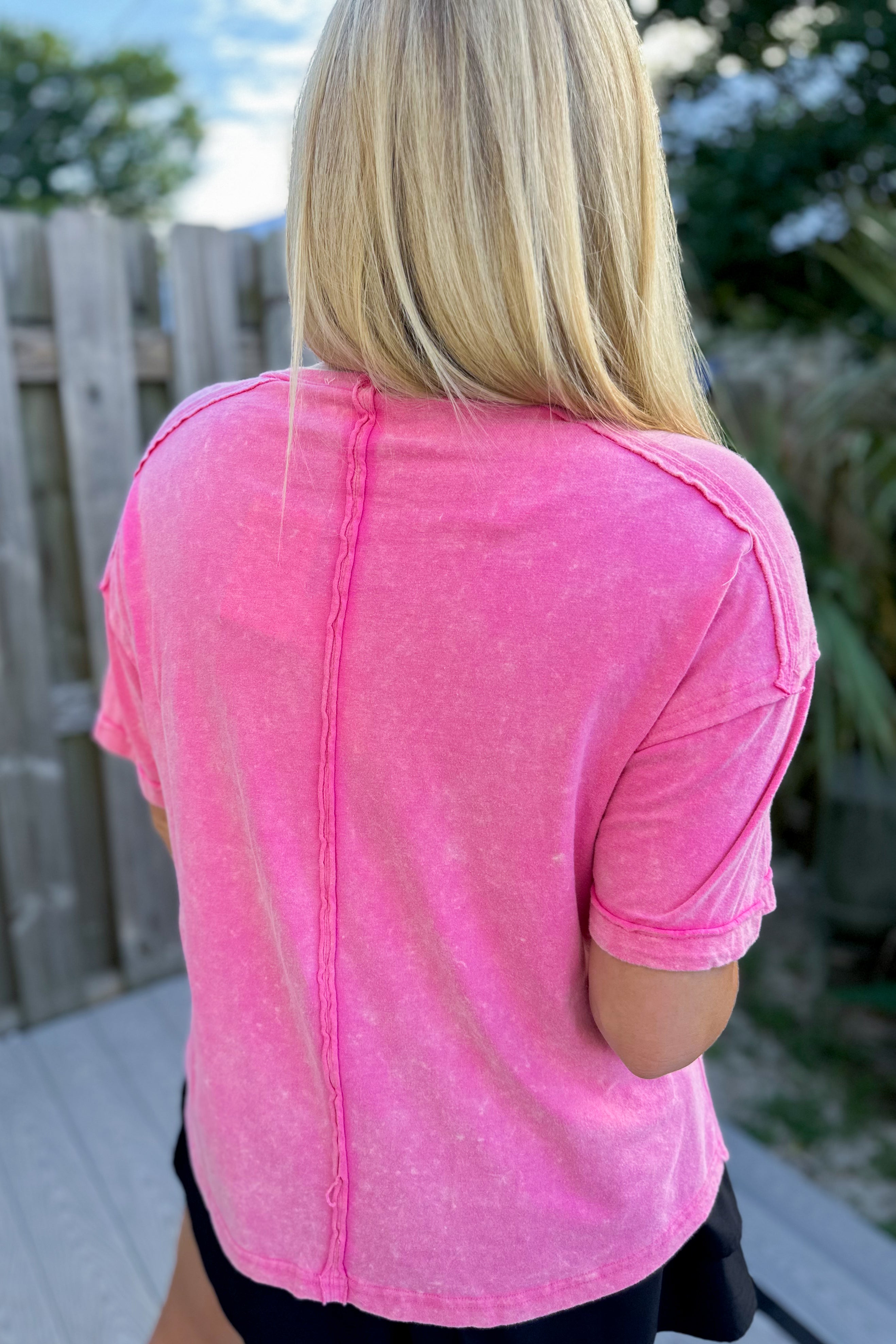 Clara Short Sleeve Washed Knit Pocket Tee - Be You Boutique
