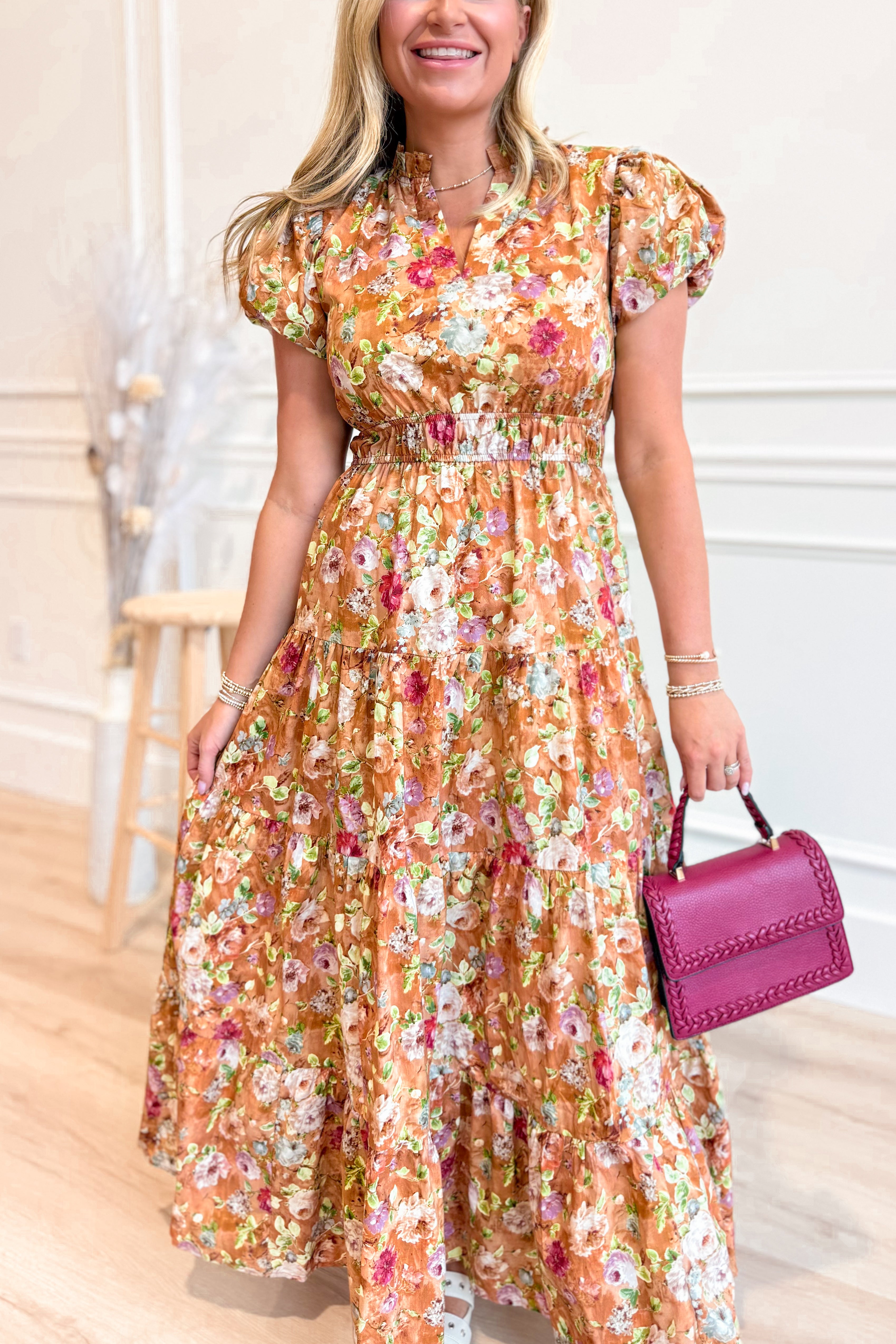 Talara Printed Bubble Sleeve Midi Dress - Be You Boutique