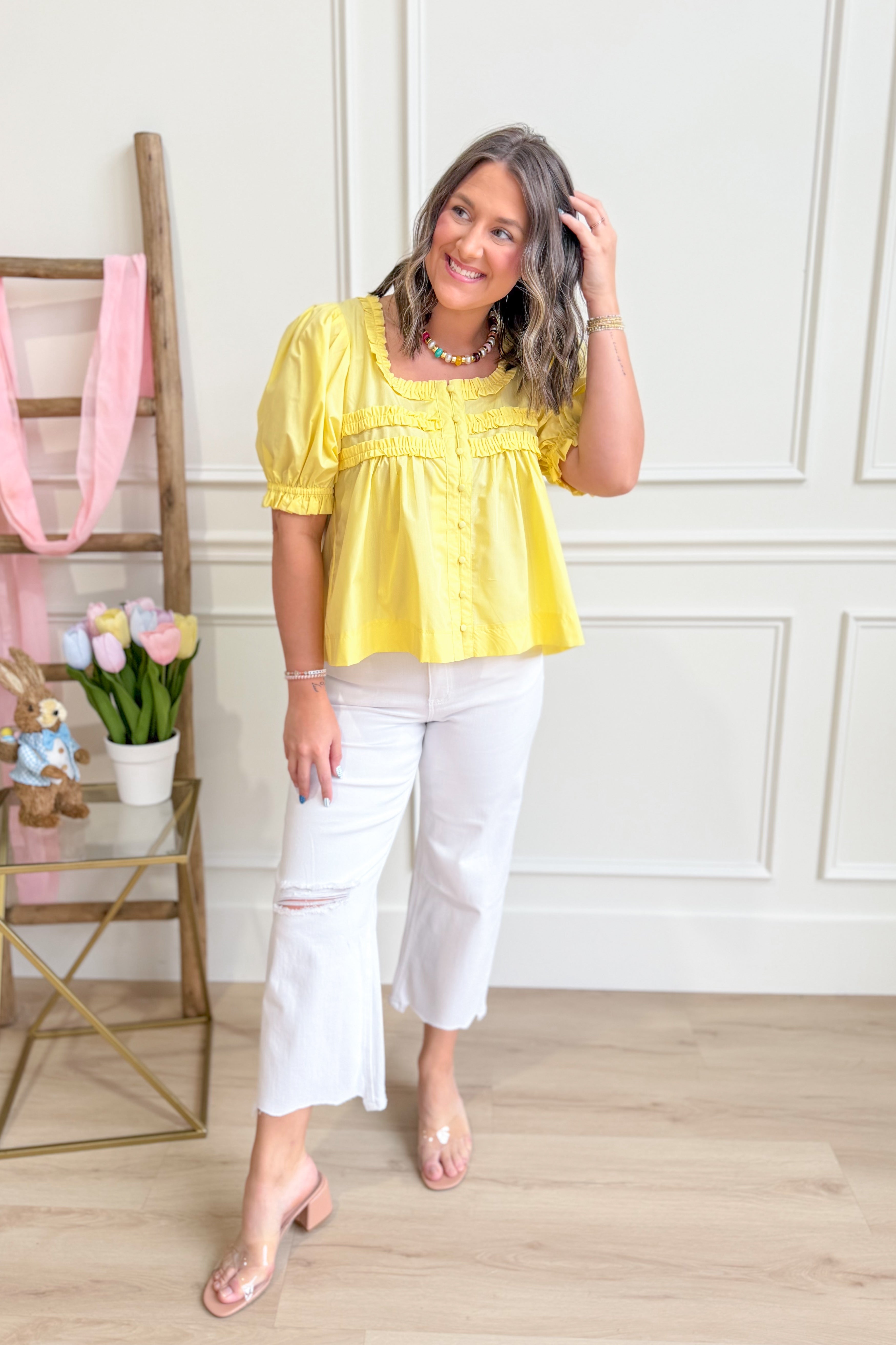 Holly Puff Sleeve Frilly Top - Be You Boutique