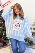 PEACH LOVE Lauren Santa sequin embroidered striped fall sweater layered knit design