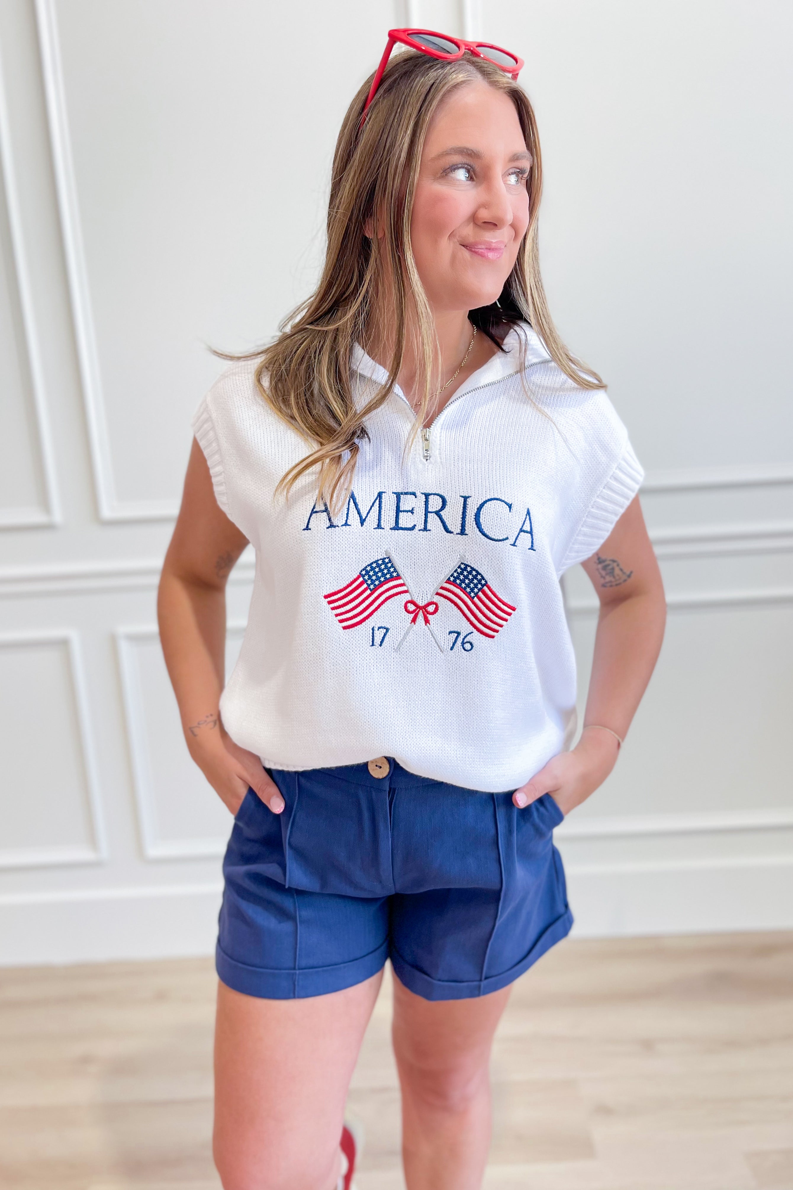Thomas American Embroidered Half Zip Pullover - Be You Boutique