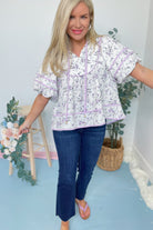Melissa Floral Solid Trim Top - Be You Boutique