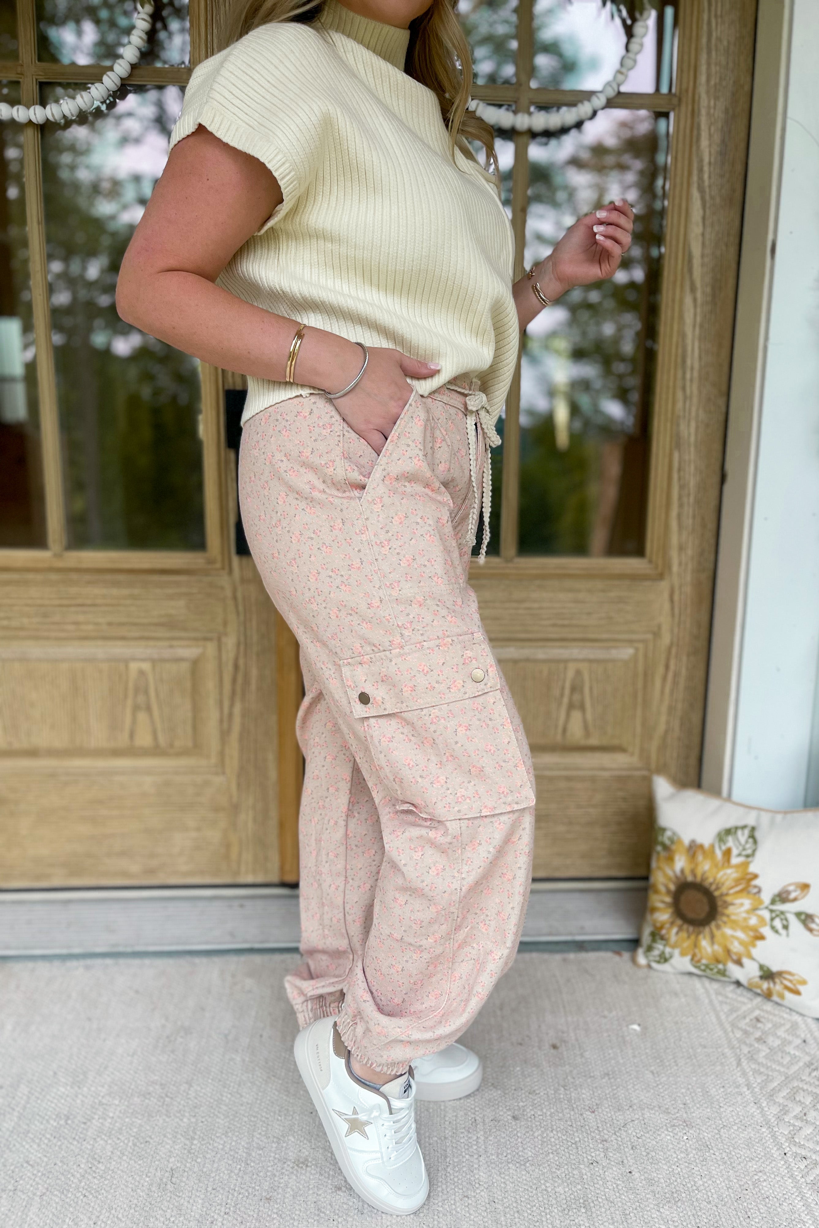 Camille Floral Twill Pocket Detail Jogger Pant Bottoms - Be You Boutique