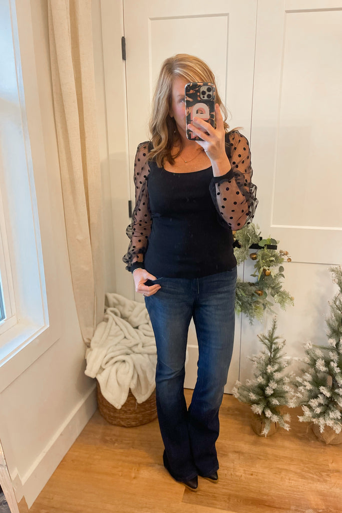 Marie Polka Dot Mesh Sleeve Top - Be You Boutique