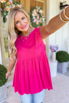 Barrett Round Neck Linen Sleeveless Frayed Tunic Top - Be You Boutique