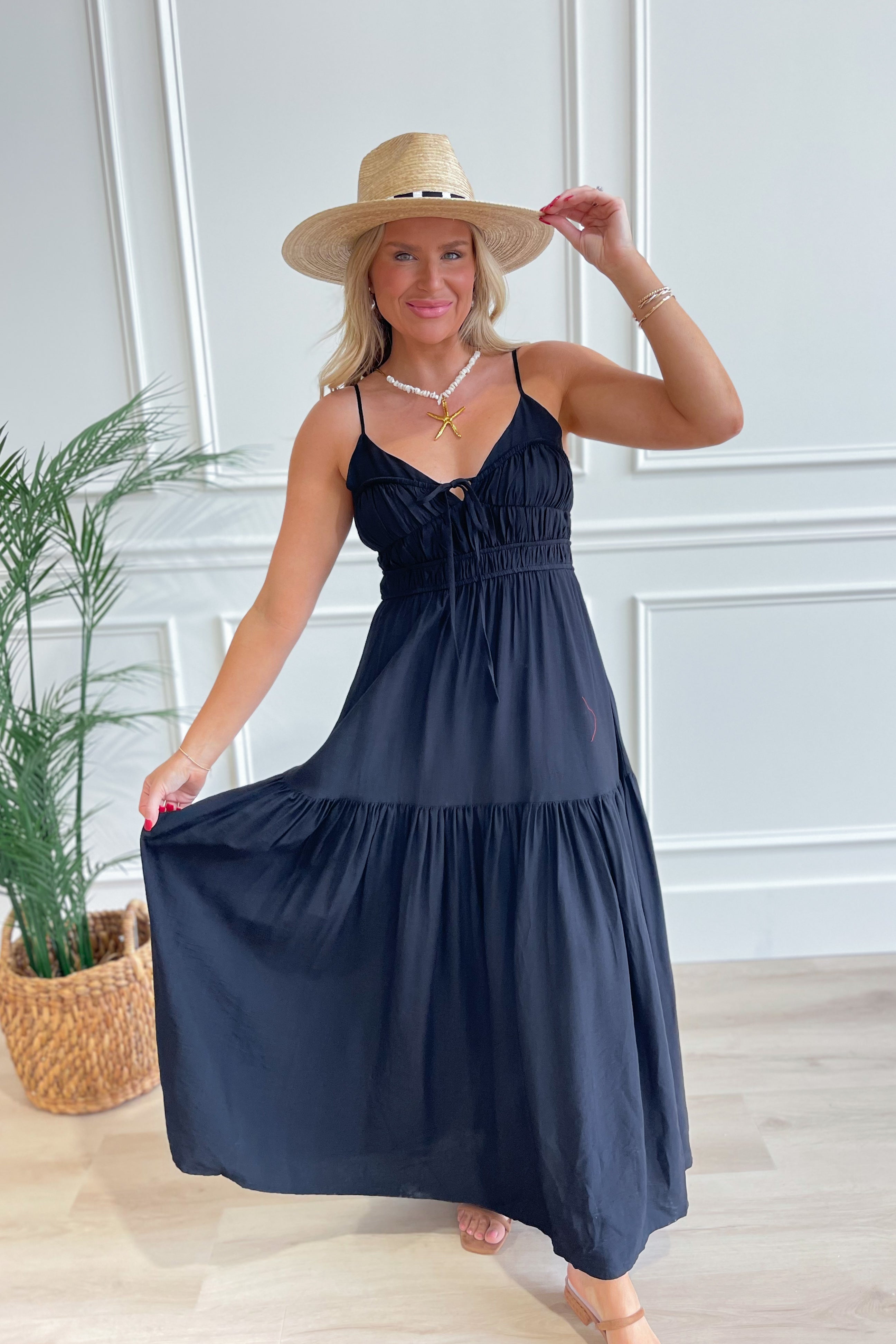 Helen Shirred Front Tie Sleeveless Midi Dress - Be You Boutique