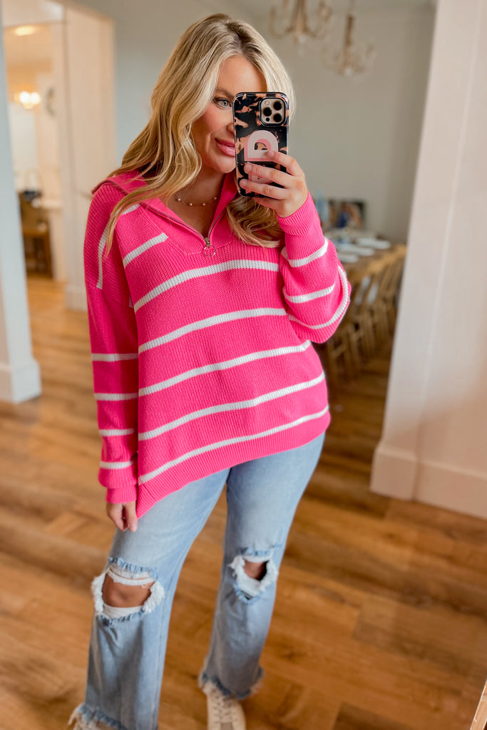 Jameson Long Sleeve Stripe Quarter Zip Pullover - Be You Boutique