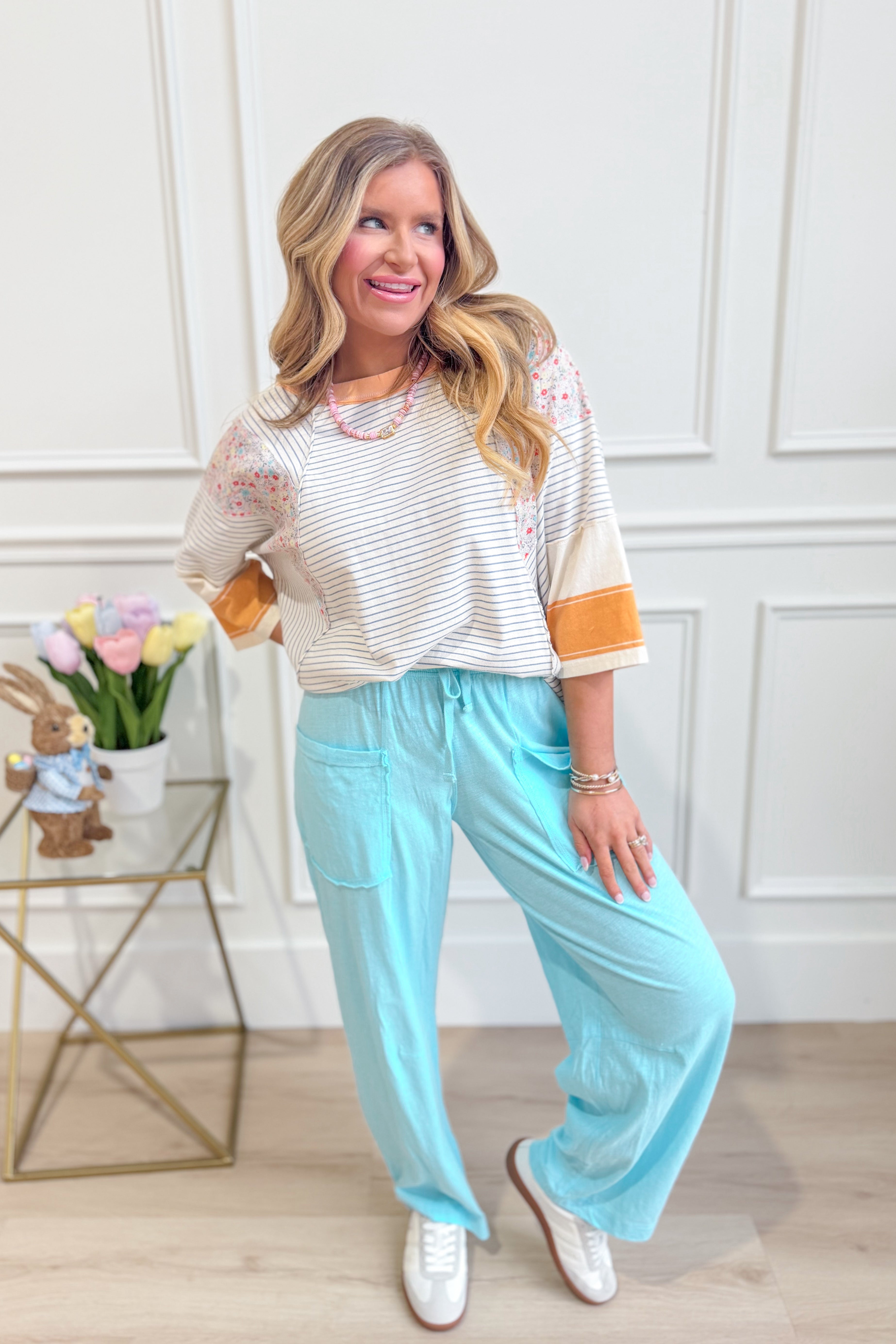 Rae Mode Bella Cotton Barrel Pant in beige, featuring relaxed fit and wide-leg design, made from soft cotton fabric.