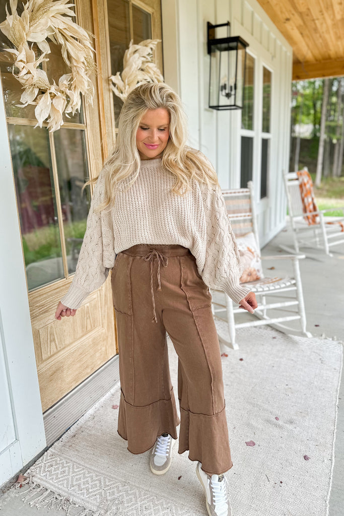 Lorna Round Neck Long Sleeve Cable Knit Sweater - Be You Boutique