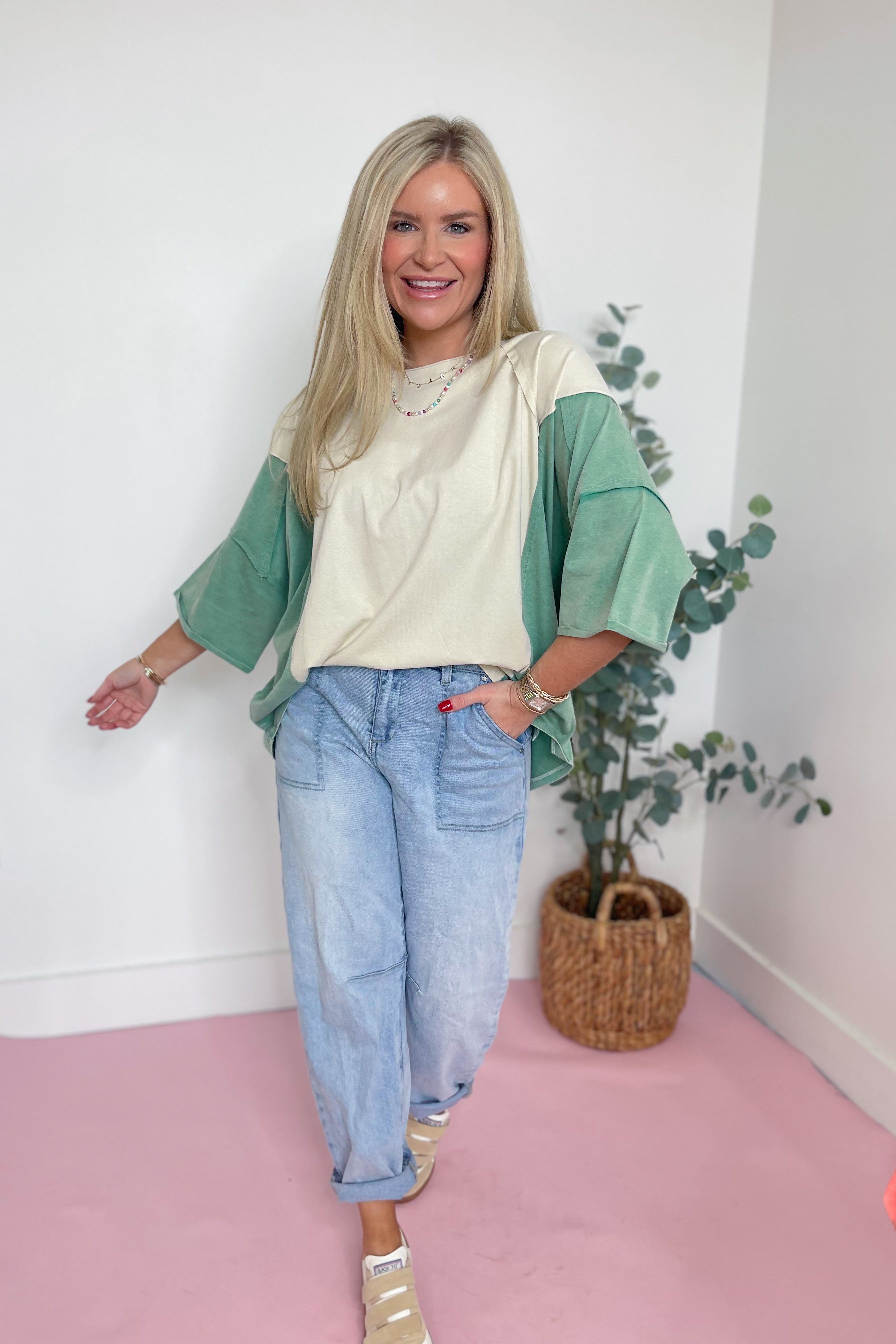 Jones Color Block Mineral Washed Knit Top - Be You Boutique