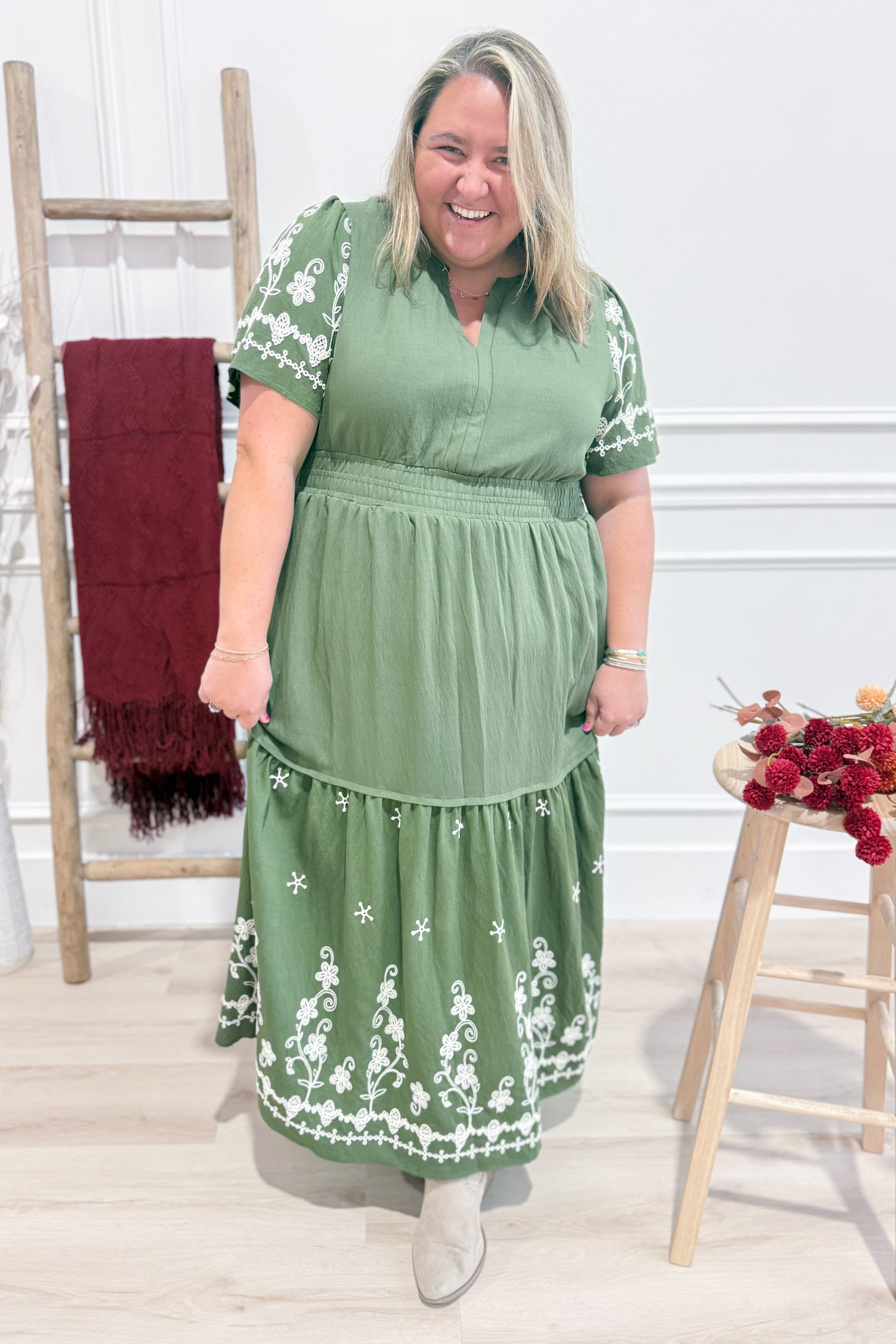 Reagan Embroidery Short Sleeve Dress - Be You Boutique