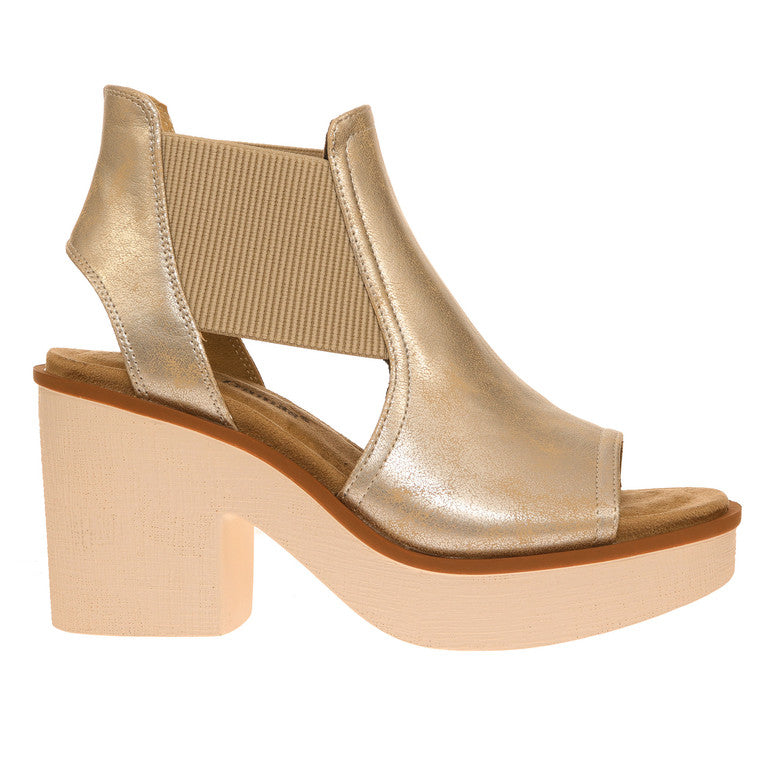Clue Gold Wedge Platform Sandal Elastic Closure - Be You Boutique