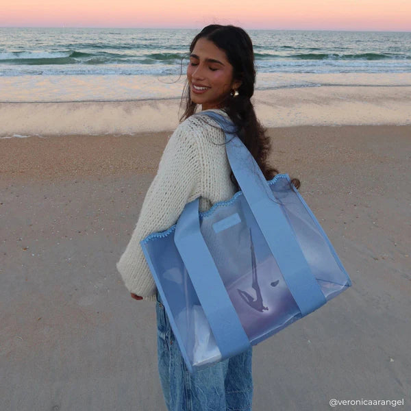 CrochetWavePink Jelly Tote bag by Casemate, stylish transparent accessory with pink crochet accents for casual use