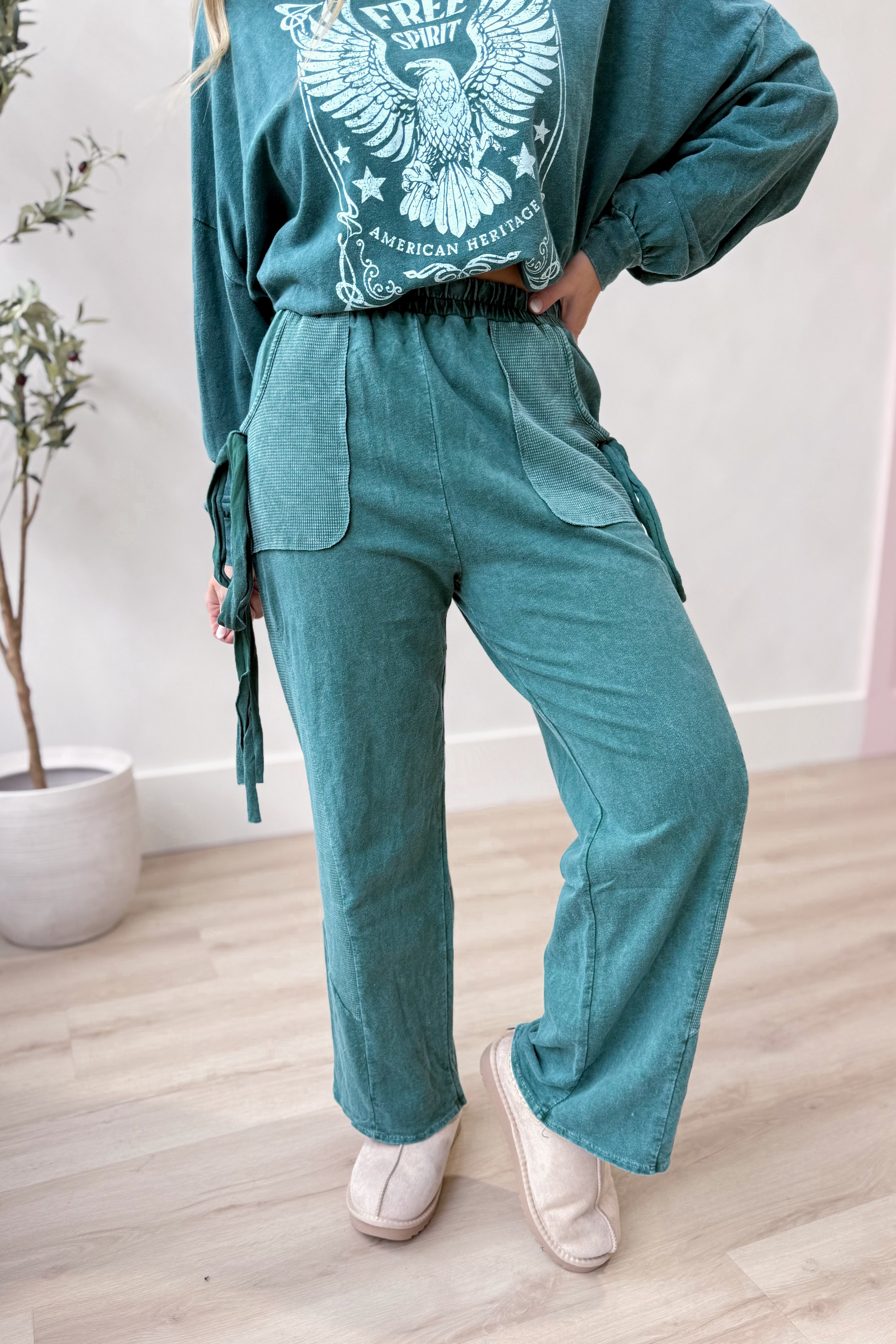 Carrie Mineral Wash Side Bow Pant - Be You Boutique