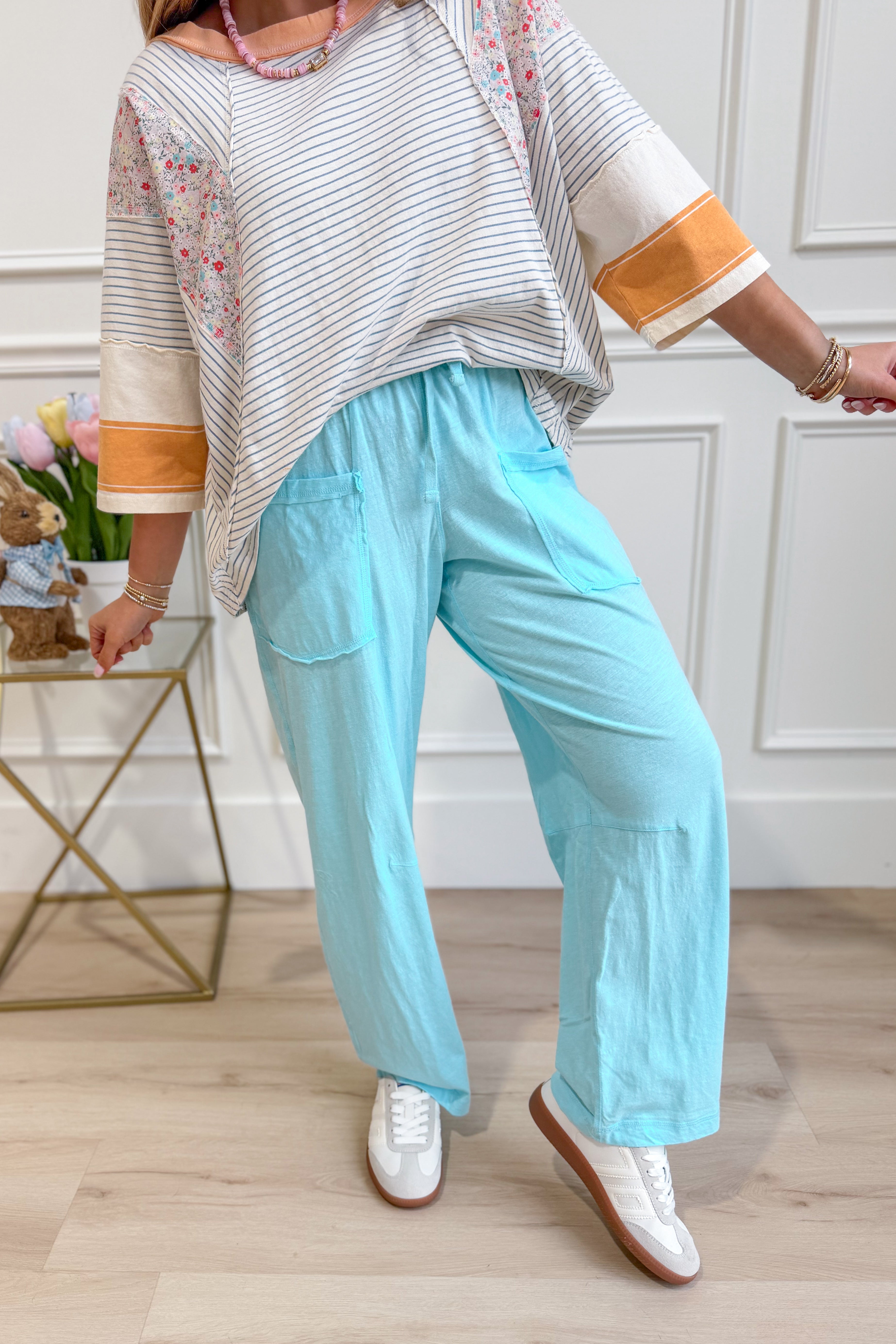Raé Mode Bella Cotton Barrel Pant, 156 Pants in neutral fabric, showcasing relaxed fit and barrel leg style.
