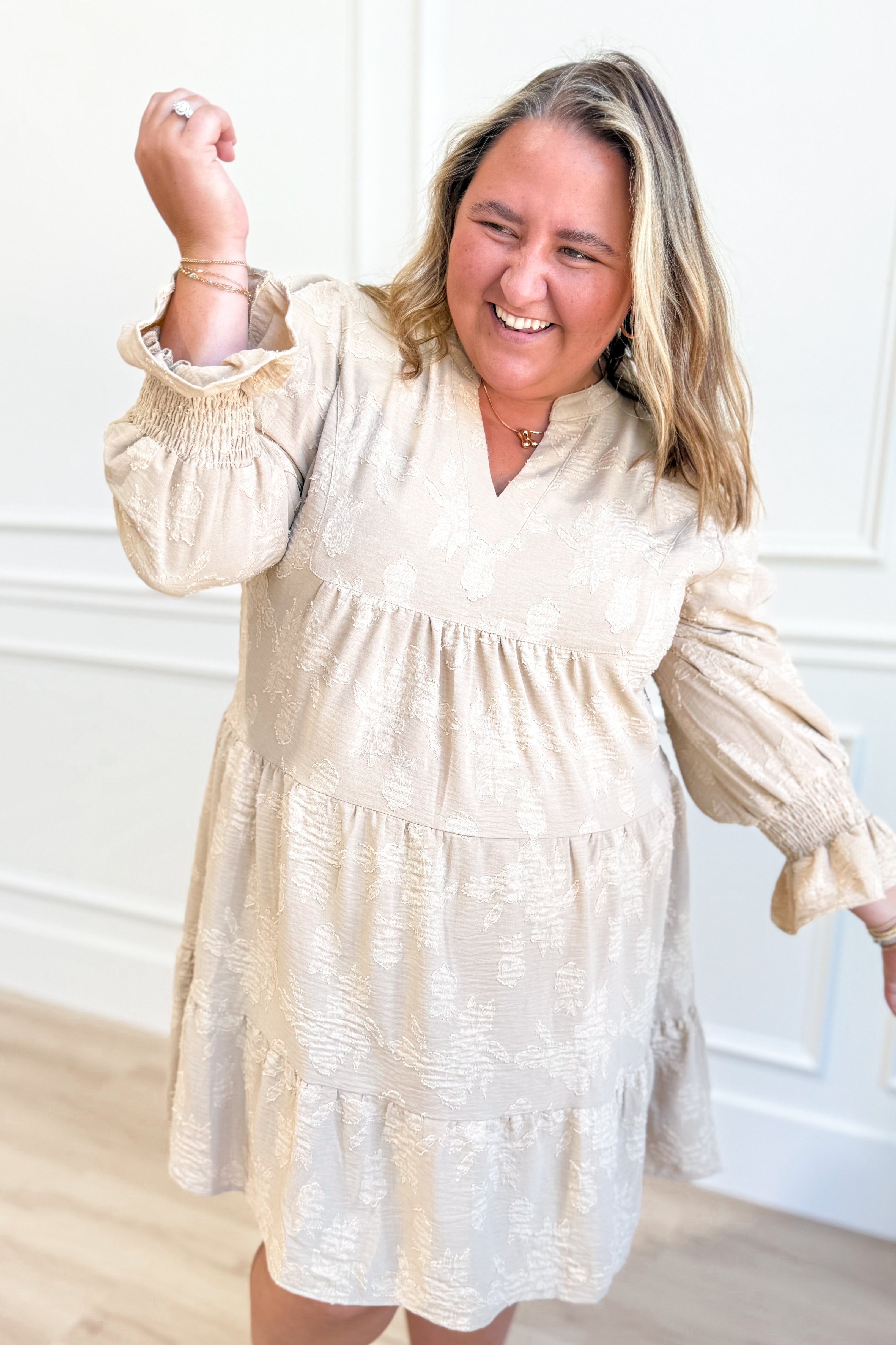 Steph Jacquard Tiered Dress - Be You Boutique