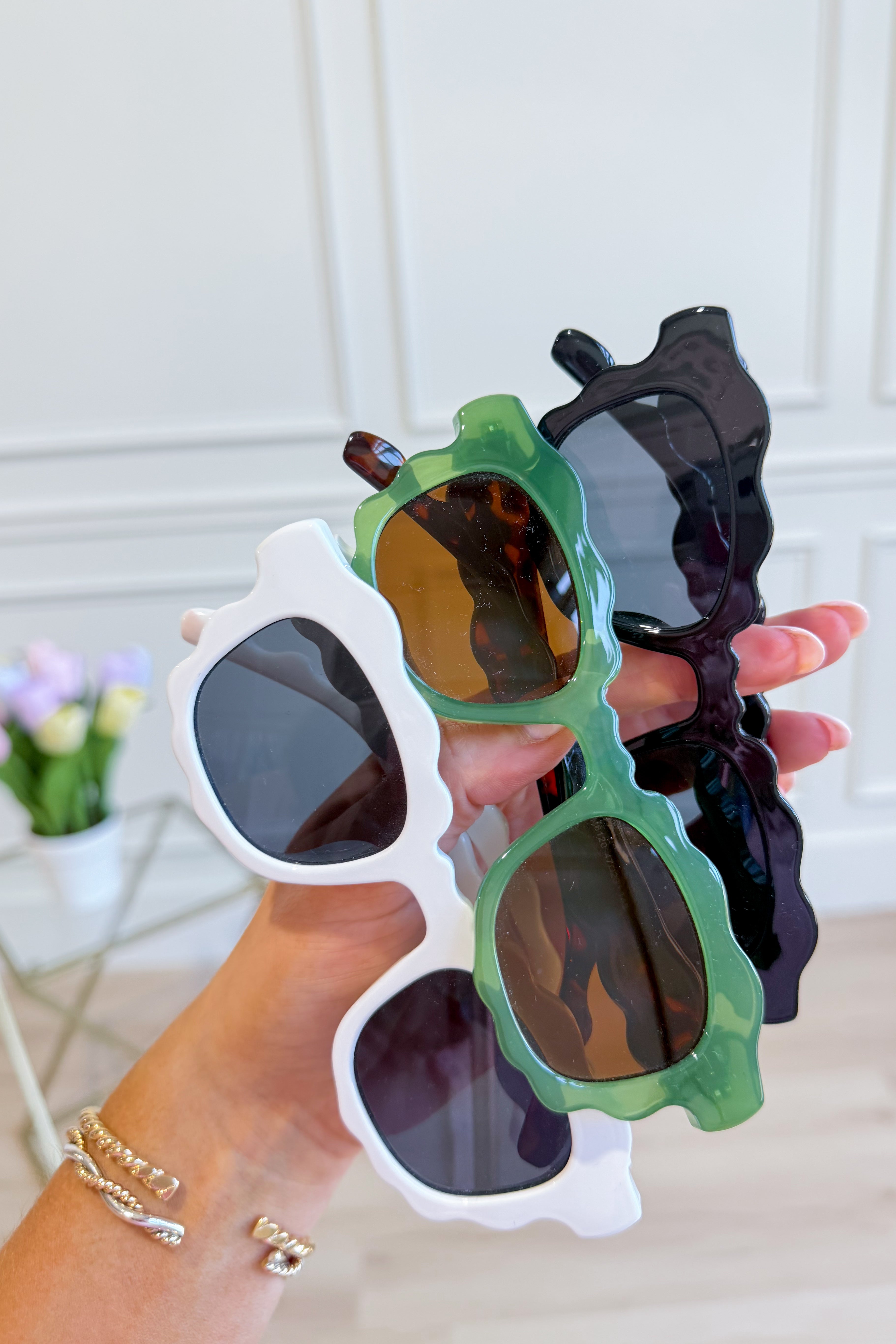 Accessory Concierge Playa Square Styled Sunglasses with bold black frames and tinted lenses, showcasing trendy eyewear design.