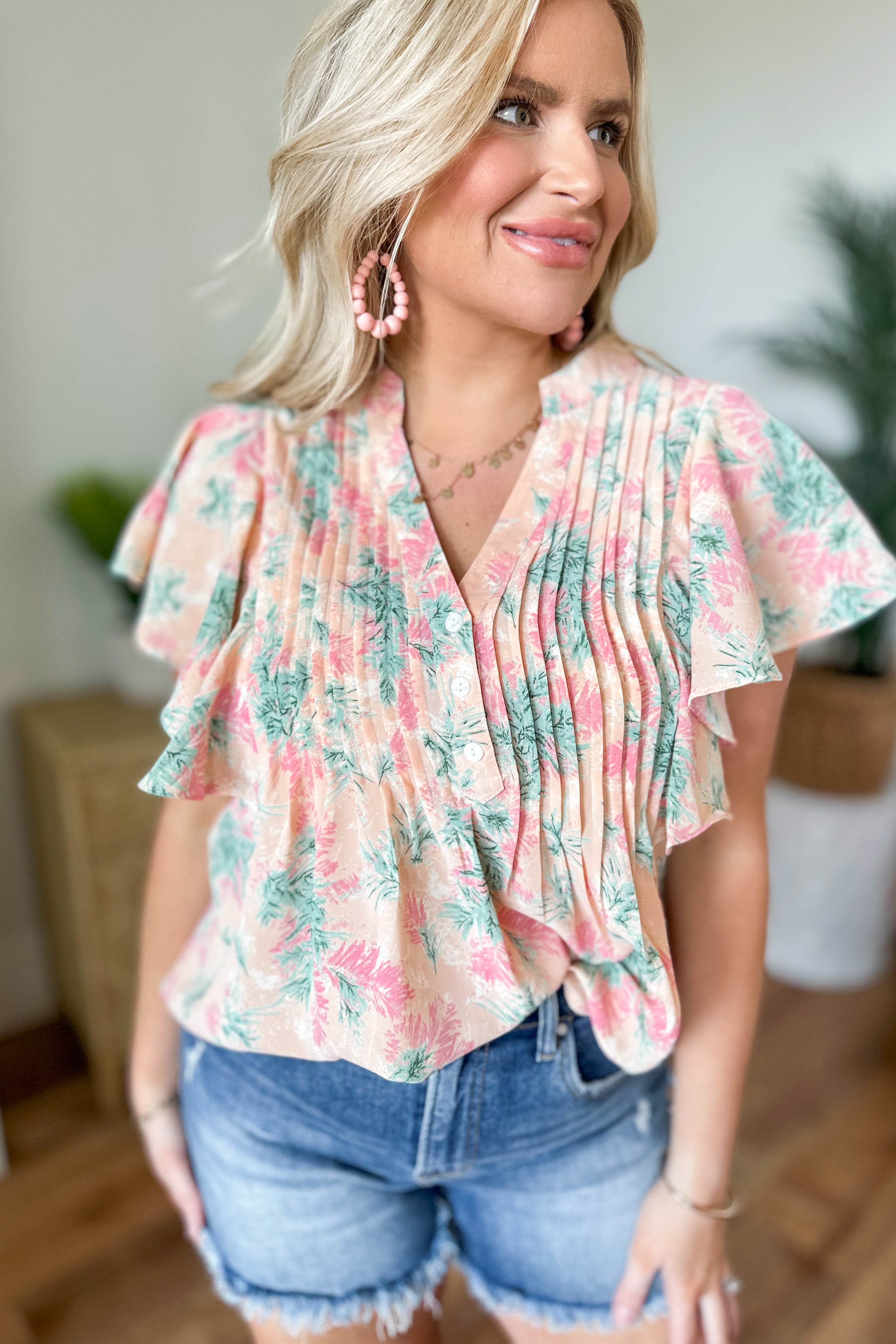 Freddie Floral V Neck Ruffle Detail Blouse Top - Be You Boutique