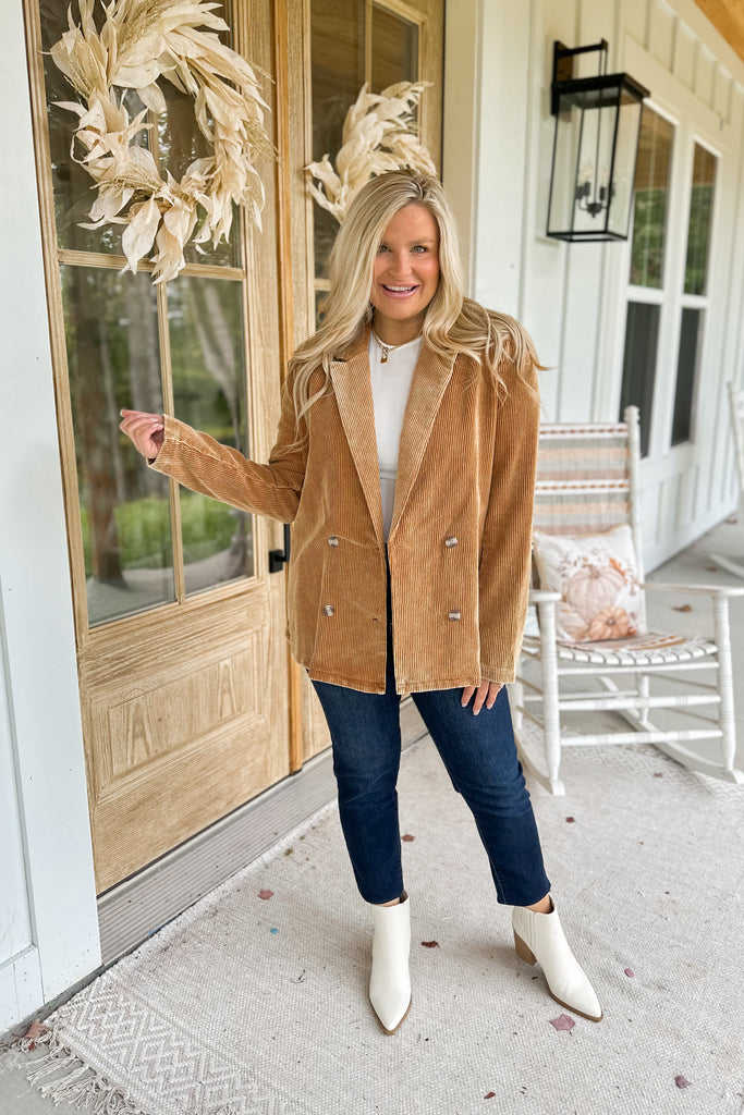 Camilla Double Breasted Button Corduroy Blazer - Be You Boutique