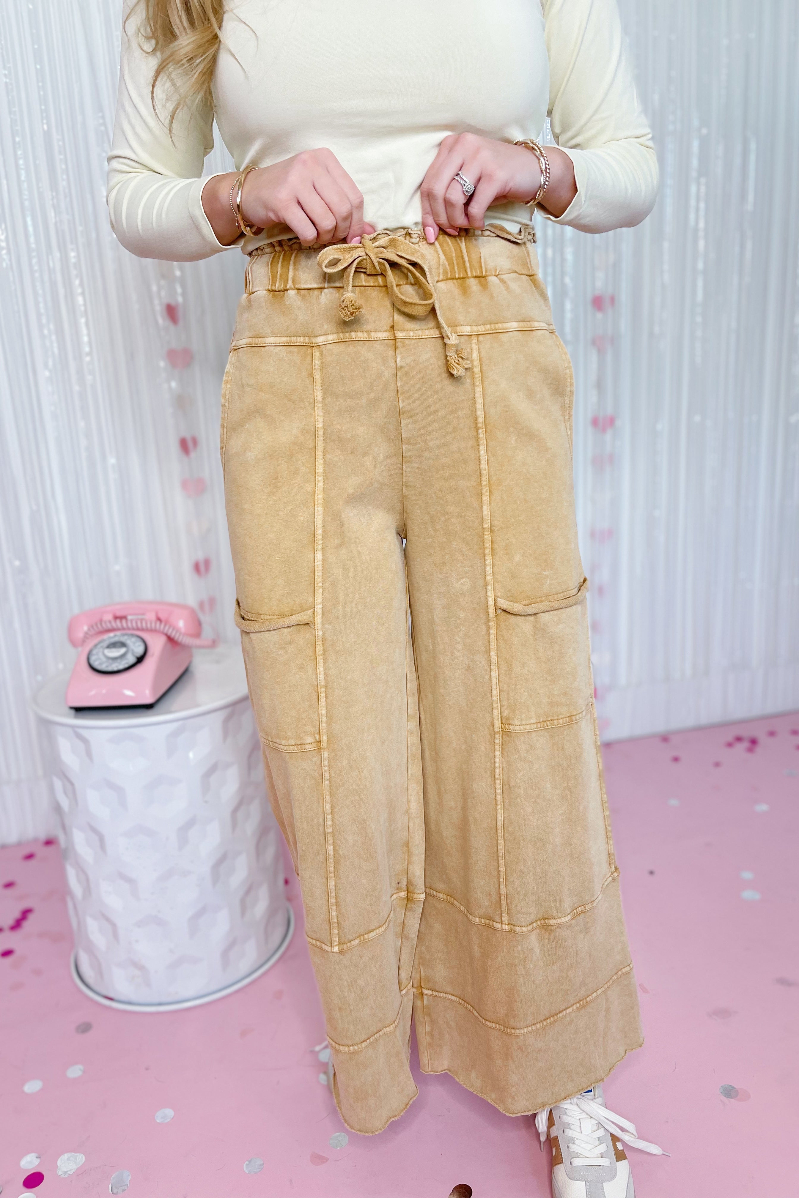Bradley Mineral Washed Terry Knit Wide Leg Pants [S~3X] - Be You Boutique