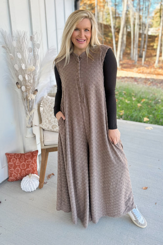 Connor Wide Leg Chess Board Textured Brushed Jumpsuit - Be You Boutique