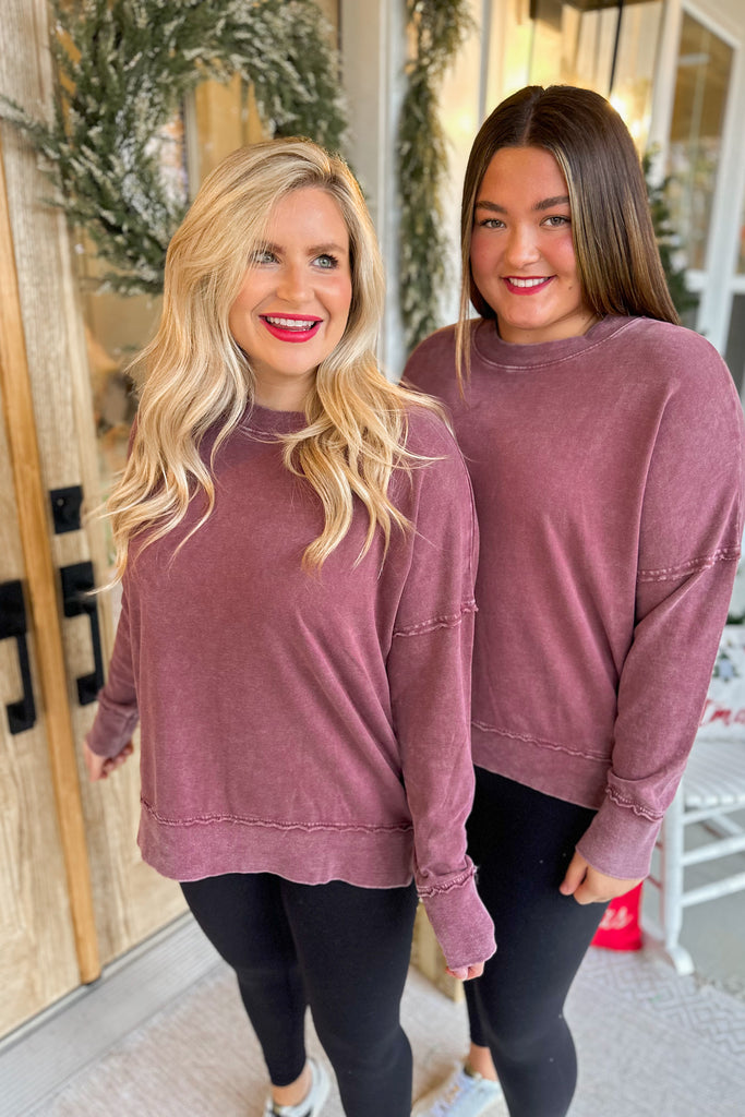 Joey Long Sleeve Mineral Wash Terry Pullover - Be You Boutique