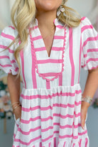 Ashley Striped Bubble Sleeve Midi Dress - Be You Boutique