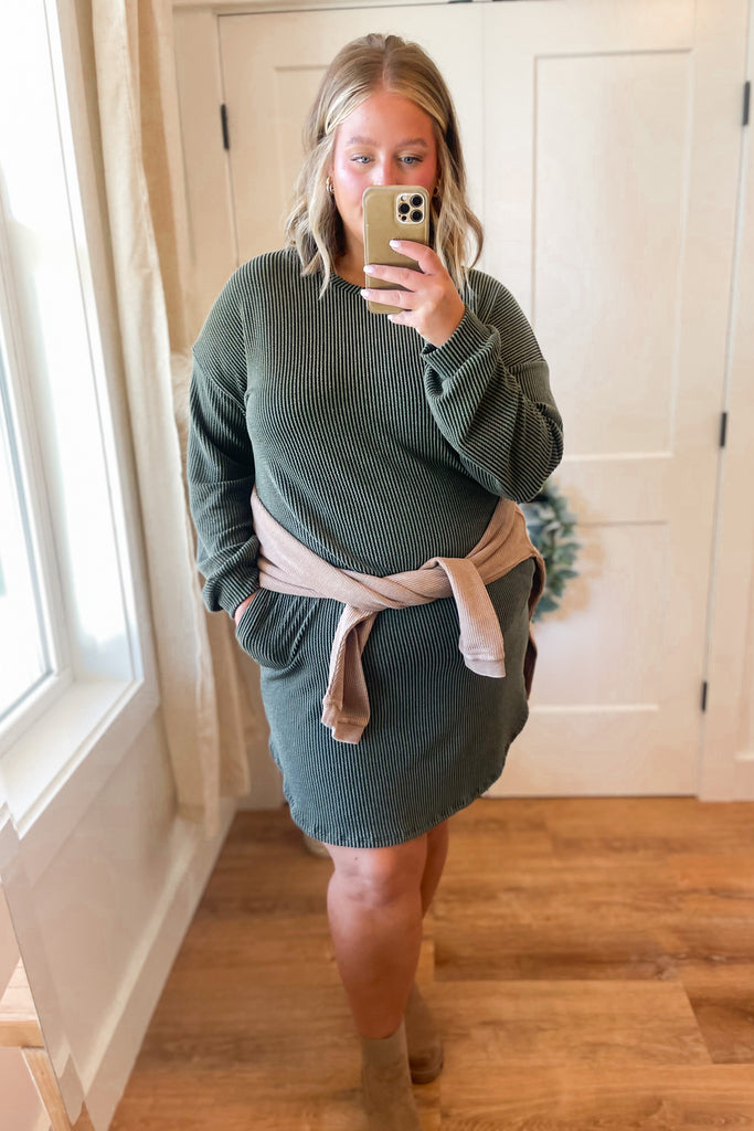 Oscar Long Puff Sleeved Ribbed Dress - Be You Boutique
